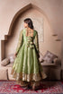 Pomcha Jaipur Ghazal Green Cosmos Silk Gota Patti Anarkali Set With Cosmos Silk Dupatta